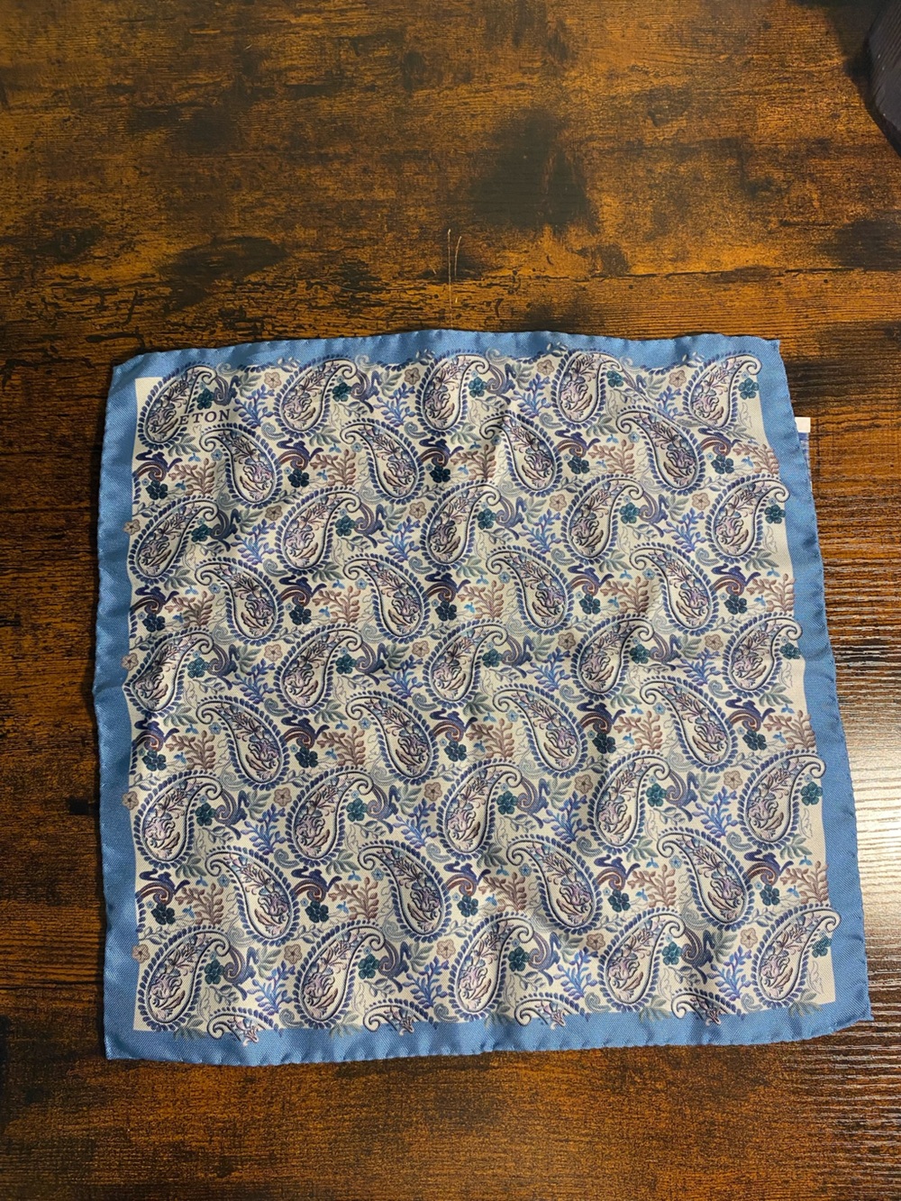 Eton Light Blue Paisley Silk Pocket Square